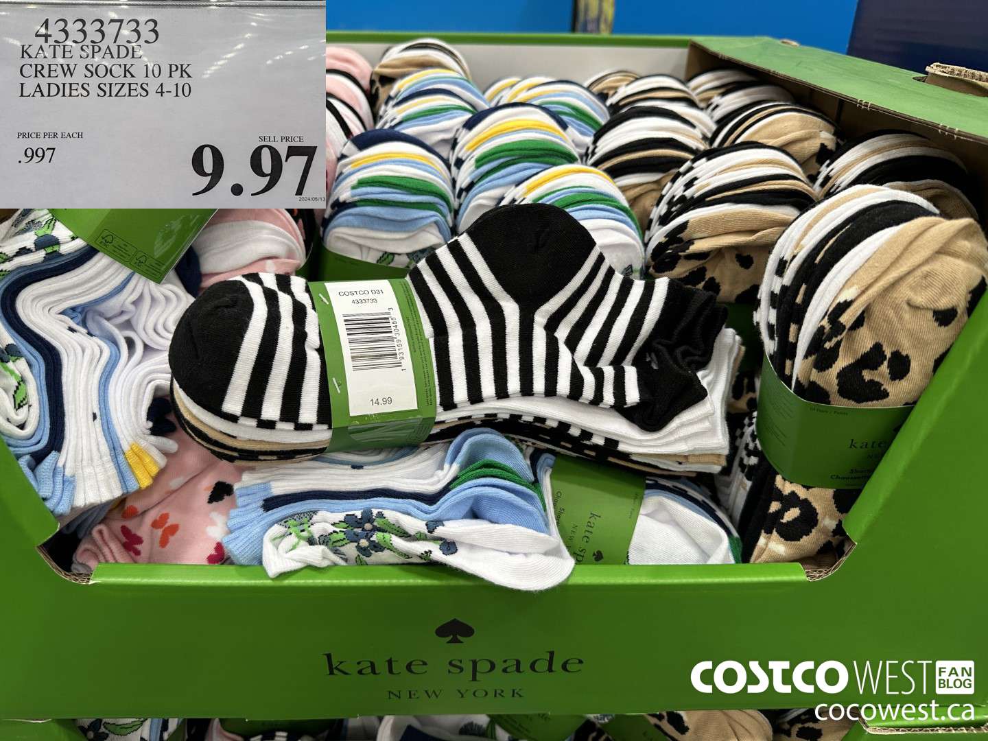 4333733 KATE SPADE CREW SOCK 10 PK LADIES SIZES 4-10 $9.97