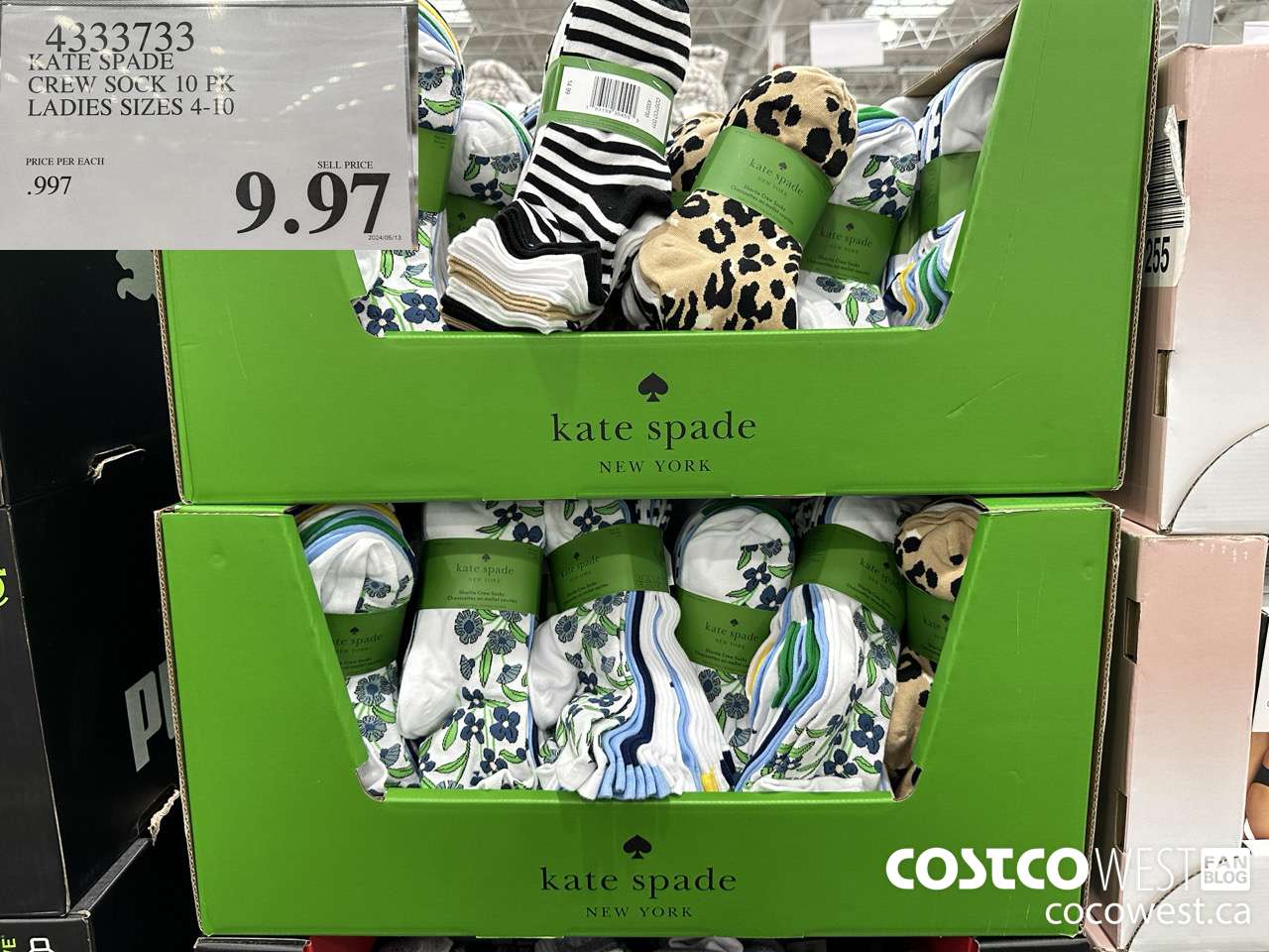 4333733 KATE SPADE CREW SOCK 10 PK LADIES SIZES 4-10 $9.97