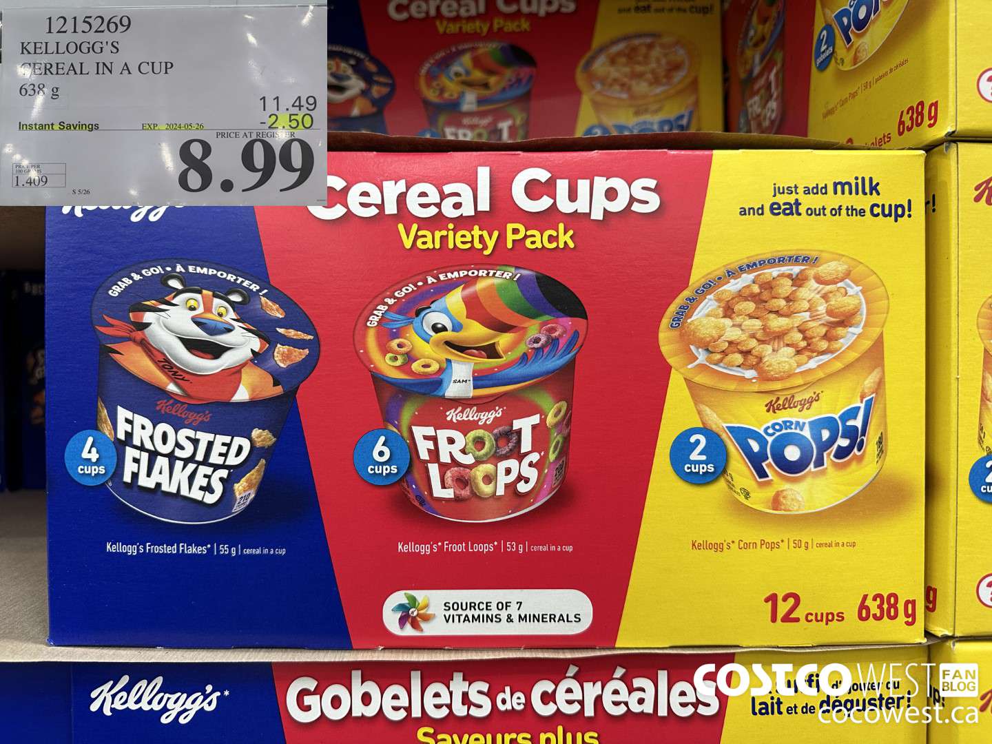 1215269 KELLOGG'S CEREAL IN A CUP 638 G ($2.50 INSTANT SAVINGS EXPIRES ON 2024-05-26) $8.99