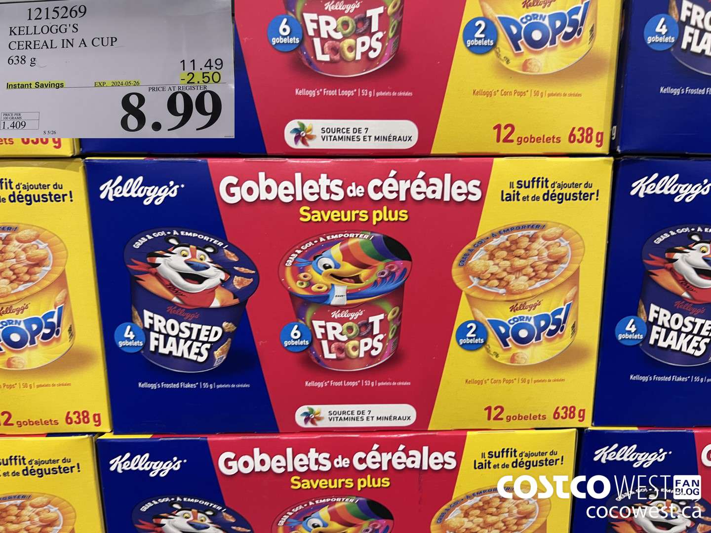 1215269 KELLOGG'S CEREAL IN A CUP 638 G ($2.50 INSTANT SAVINGS EXPIRES ON 2024-05-26) $8.99