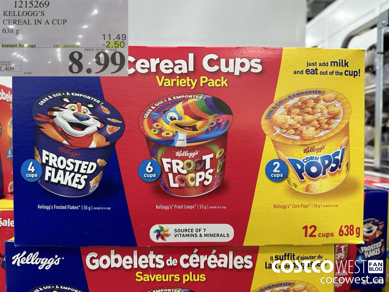 1215269 KELLOGG'S CEREAL IN A CUP 638 G ($2.50 INSTANT SAVINGS EXPIRES ON 2024-05-26) $8.99