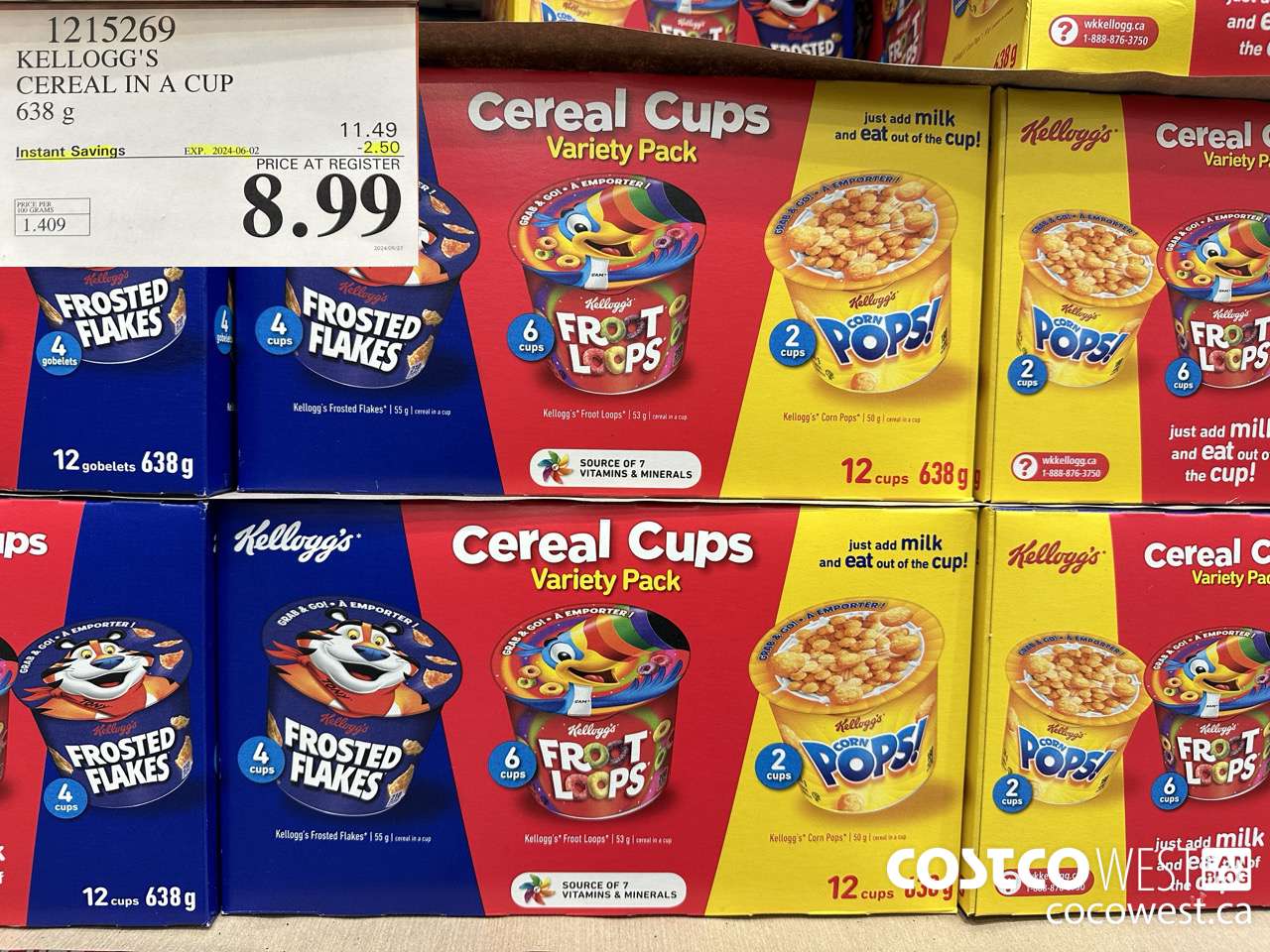 1215269 KELLOGG'S CEREAL IN A CUP 638 G ($2.50 INSTANT SAVINGS EXPIRES ON 2024-06-02) $8.99