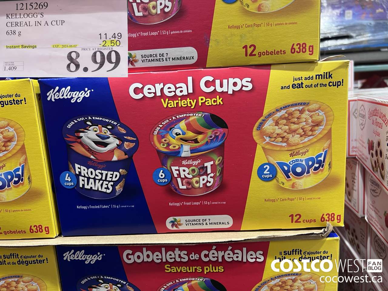 1215269 KELLOGG'S CEREAL IN A CUP 638 G ($2.50 INSTANT SAVINGS EXPIRES ON 2024-06-02) $8.99