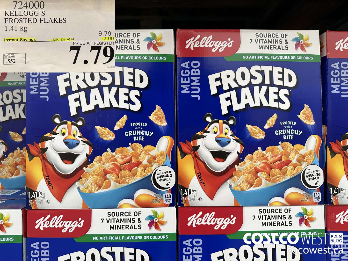 724000 KELLOGGS FROSTED FLAKES MEGA 1.41 kg ($2.00 INSTANT SAVINGS EXPIRES ON 2024-05-05) $7.79