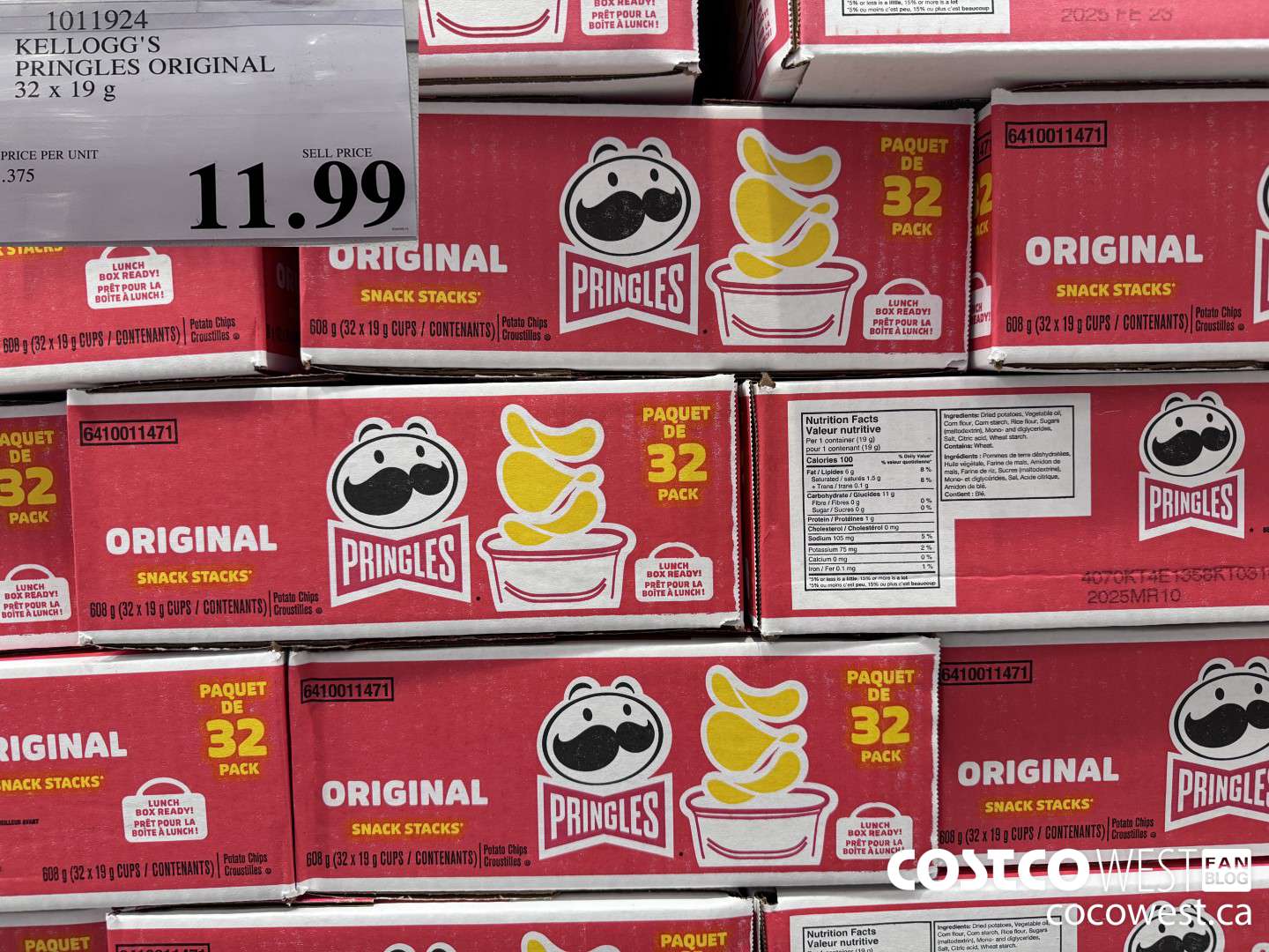 1011924 KELLOGG'S PRINGLES ORIGINAL 32 X 19 G $11.99