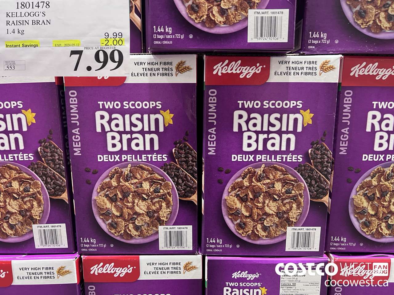 1801478 KELLOGG'S RAISIN BRAN 1.4KG ($2.00 INSTANT SAVINGS EXPIRES ON 2024-05-12) $7.99
