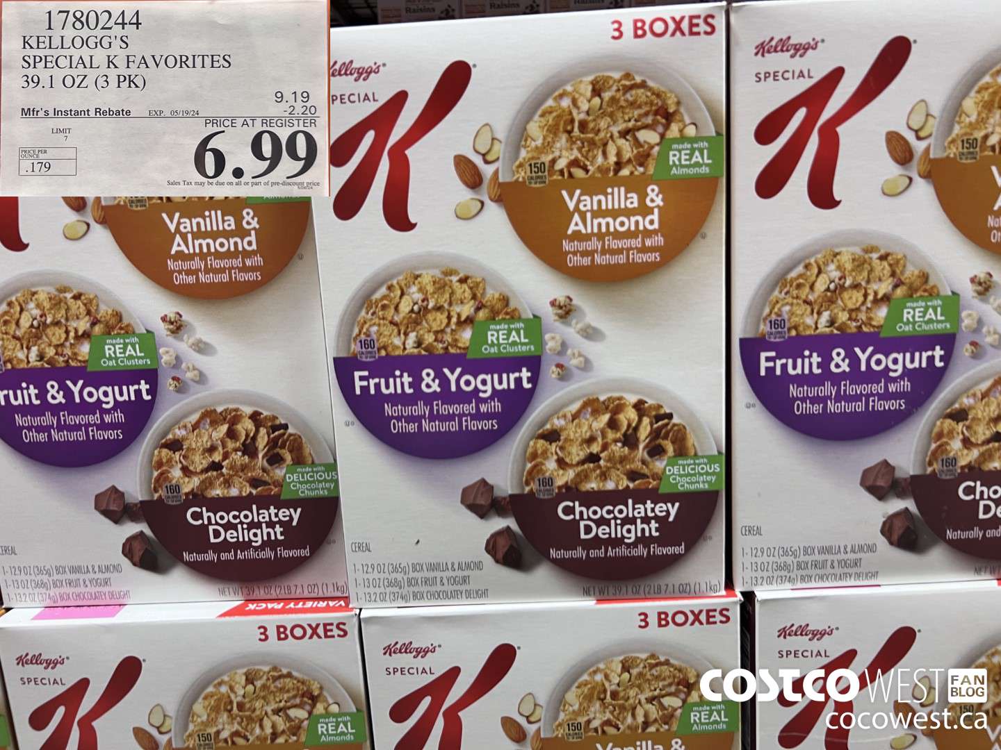 1780244 KELLOGG'S SPECIAL K FAVORITES 39.1 OZ (3PK) ($2.20 INSTANT SAVINGS EXPIRES ON 2024-05-19) $6.99