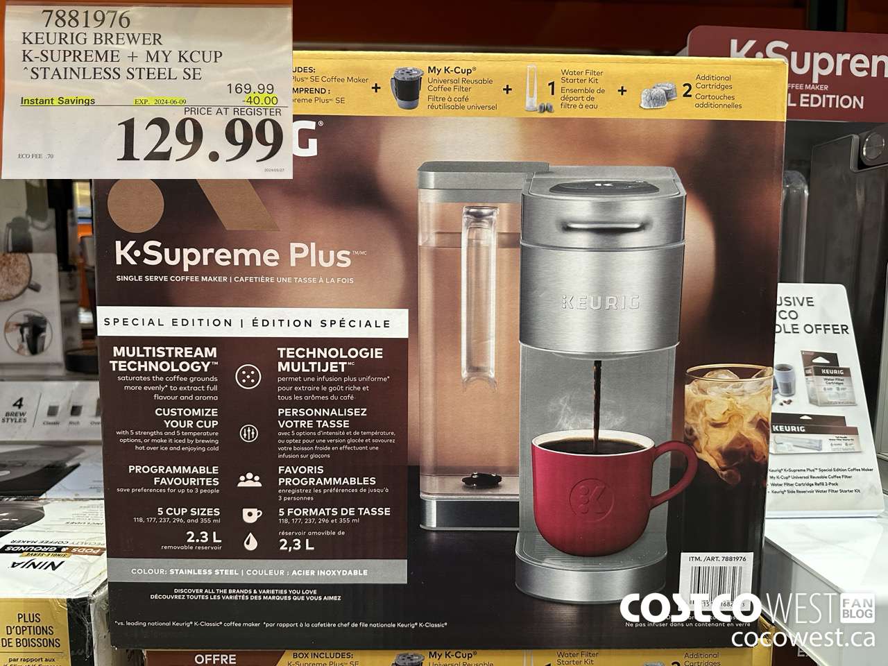 7881976 KEURIG BREWER K-SUPREME + MY KCUP STAINLESS STEEL SE ($40.00 INSTANT SAVINGS EXPIRES ON 2024-06-09) $129.99