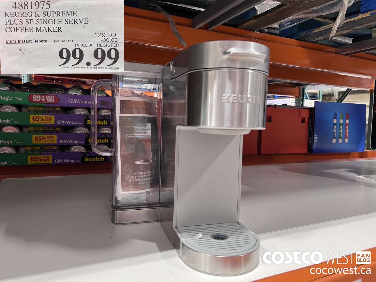 4881975 KEURIG K-SUPREME PLUS SE SINGLE SERVE COFFEE MAKER ($30.00 INSTANT SAVINGS EXPIRES ON 2024-05-12) $99.99