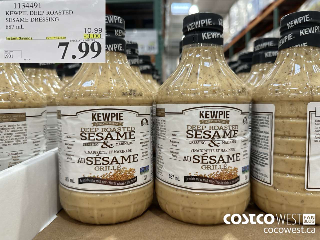 1134491 KEWPIE DEEP ROASTED SESAME DRESSING 887 mL ($3.00 INSTANT SAVINGS EXPIRES ON 2024-06-02) $7.99