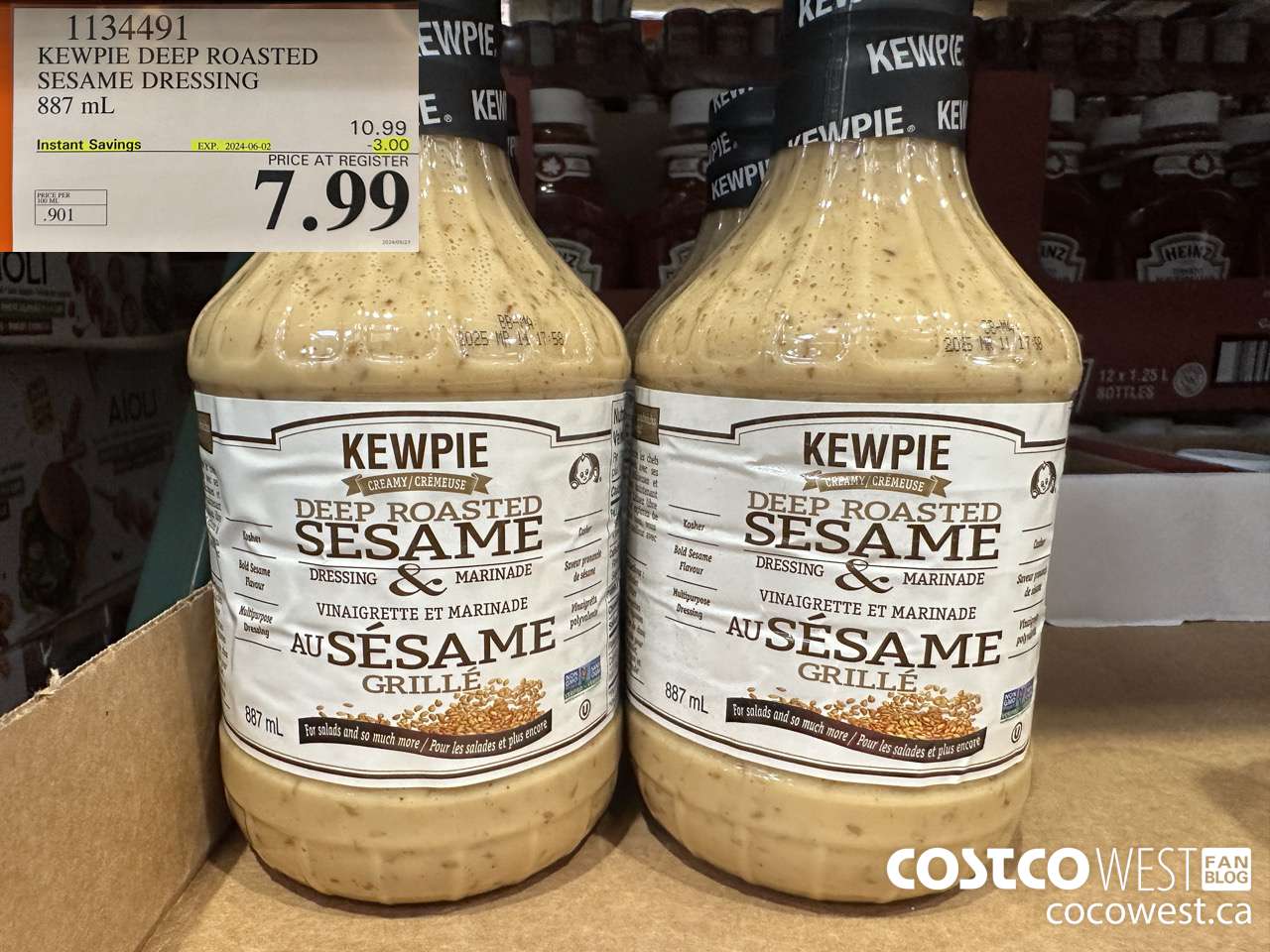1134491 KEWPIE DEEP ROASTED SESAME DRESSING 887 mL ($3.00 INSTANT SAVINGS EXPIRES ON 2024-06-02) $7.99