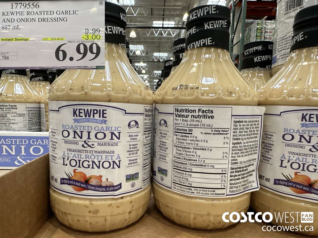 1779556 KEWPIE ROASTED GARLIC AND ONION DRESSING 887 mL ($3.00 INSTANT SAVINGS EXPIRES ON 2024-06-02) $6.99