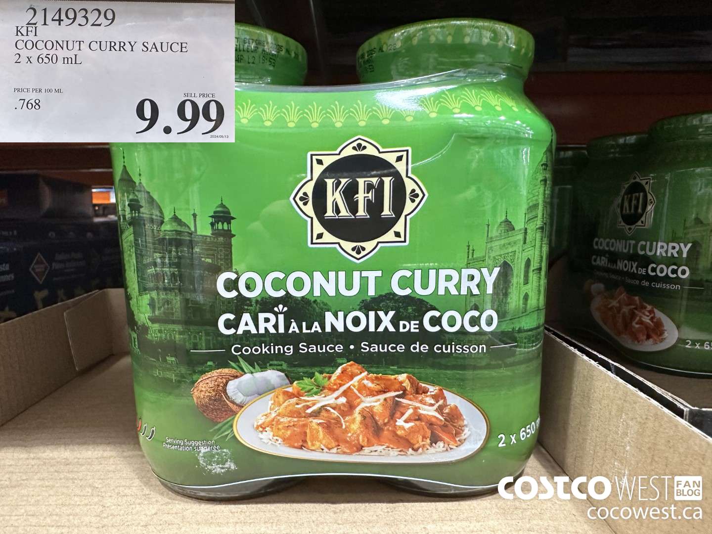 2149329 KFI COCONUT CURRY SAUCE 2 x 650 mL $9.99