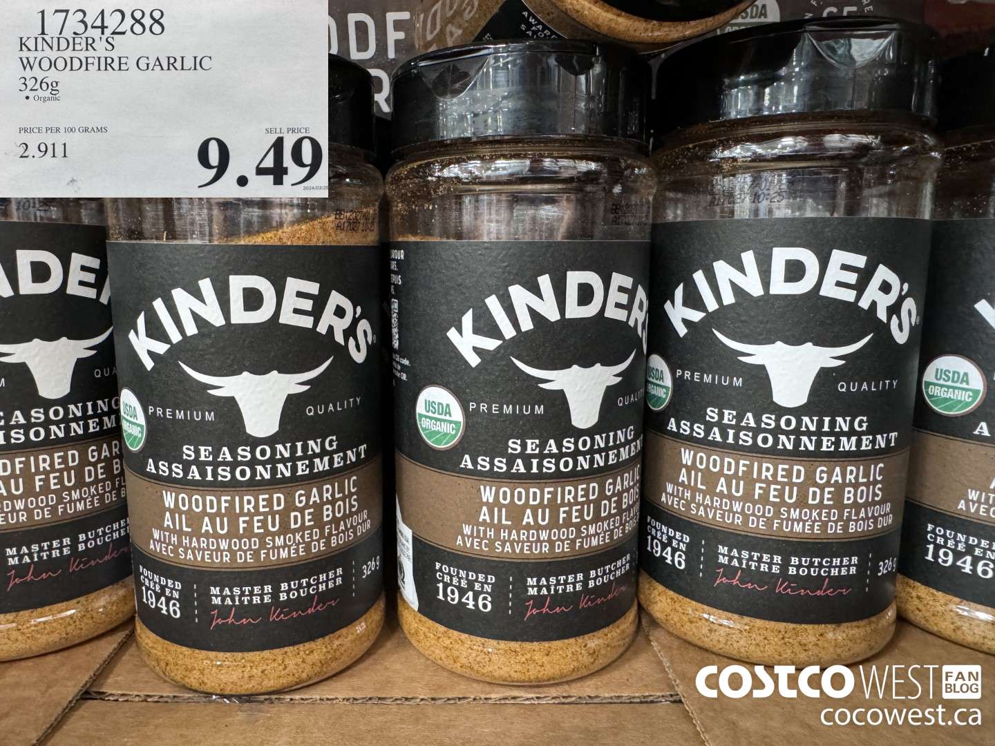 1734288 KINDER'S WOODFIRE GARLIC 326G $9.49