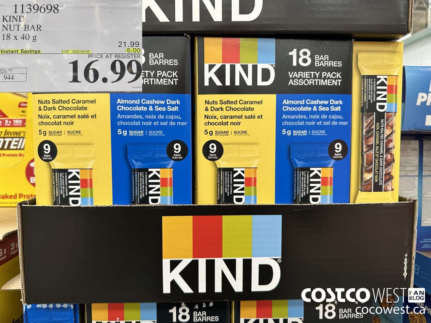 1139698 KIND NUT BAR 18 x 40 g ($5.00 INSTANT SAVINGS EXPIRES ON 2024-05-05) $16.99