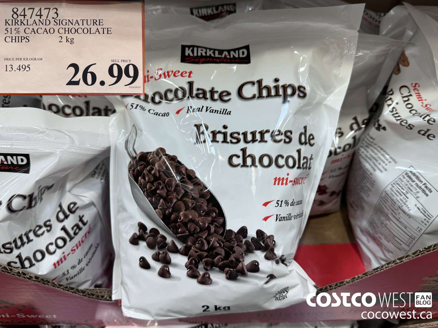 847473 KIRKLAND SIGNATURE 51% CACAO CHOCOLATE CHIPS 2 kg $26.99