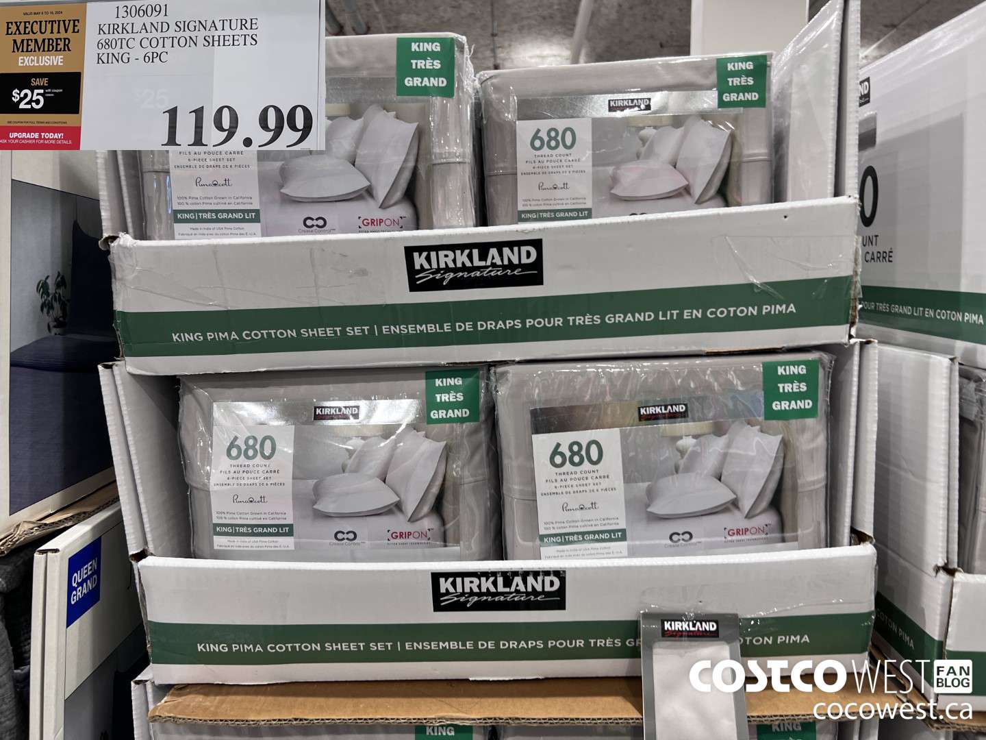 1306091 KIRKLAND SIGNATURE 680TC COTTON SHEETS KING 6PC ($20.00 INSTANT SAVINGS EXPIRES ON 2024-05-19) $99.99