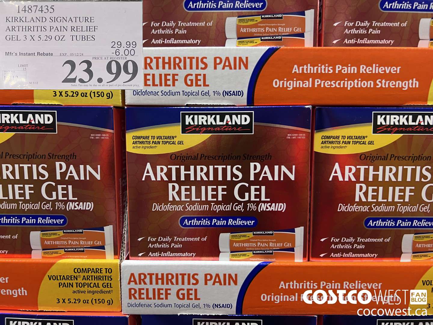 1487435 KIRKLAND SIGNATURE ARTHRITIS PAIN RELIEF GEL 3 X 5.29 OZ TUBES ($6.00 INSTANT SAVINGS EXPIRES ON 2024-05-12) $23.99
