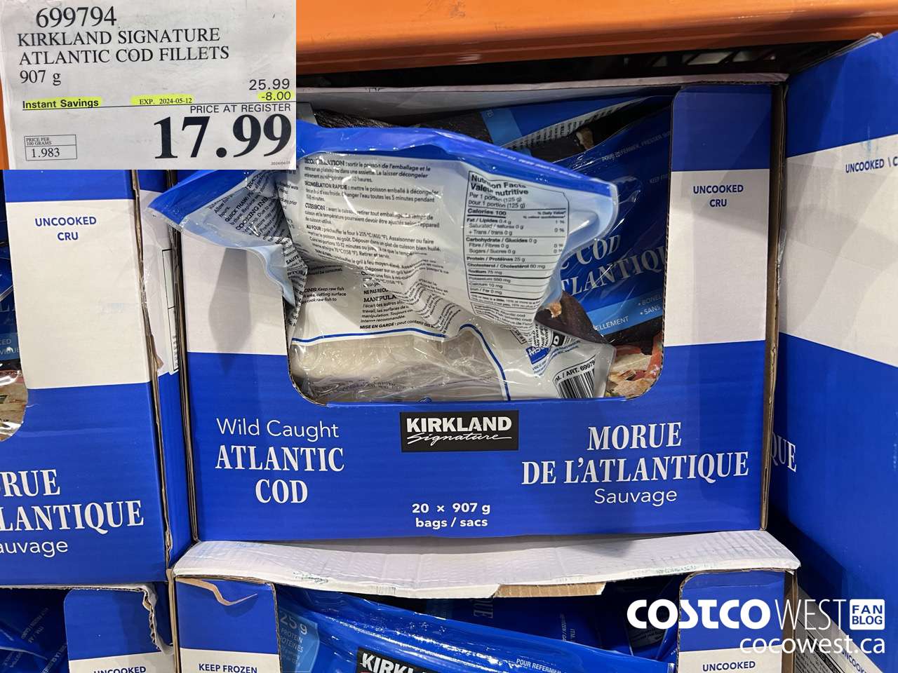 699794 KIRKLAND SIGNATURE ATLANTIC COD FILLETS 907 G ($8.00 INSTANT SAVINGS EXPIRES ON 2024-05-12) $17.99