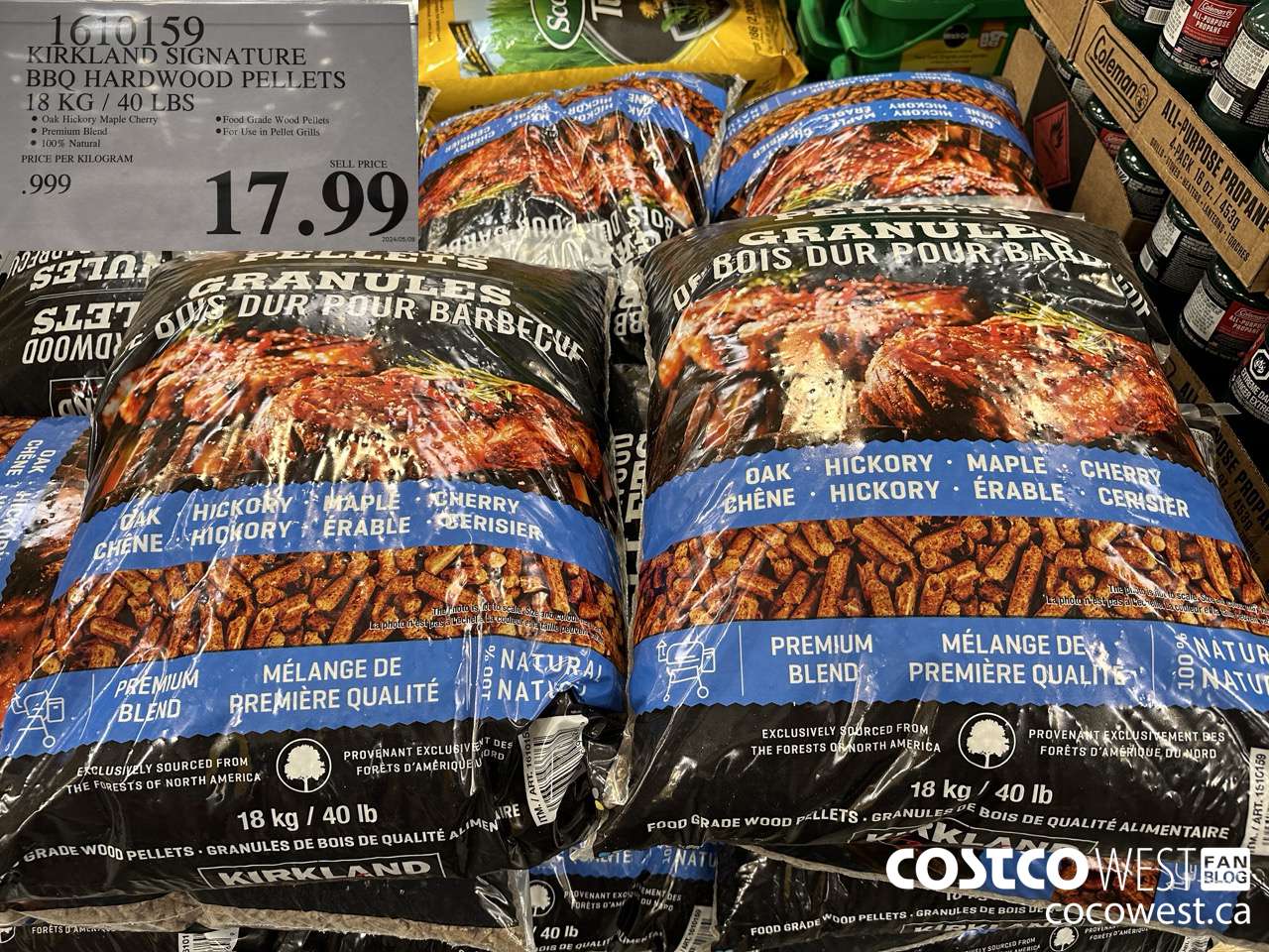 1610159 KIRKLAND SIGNATURE BBQ HARDWOOD PELLETS 18 KG / 40 LBS $17.99