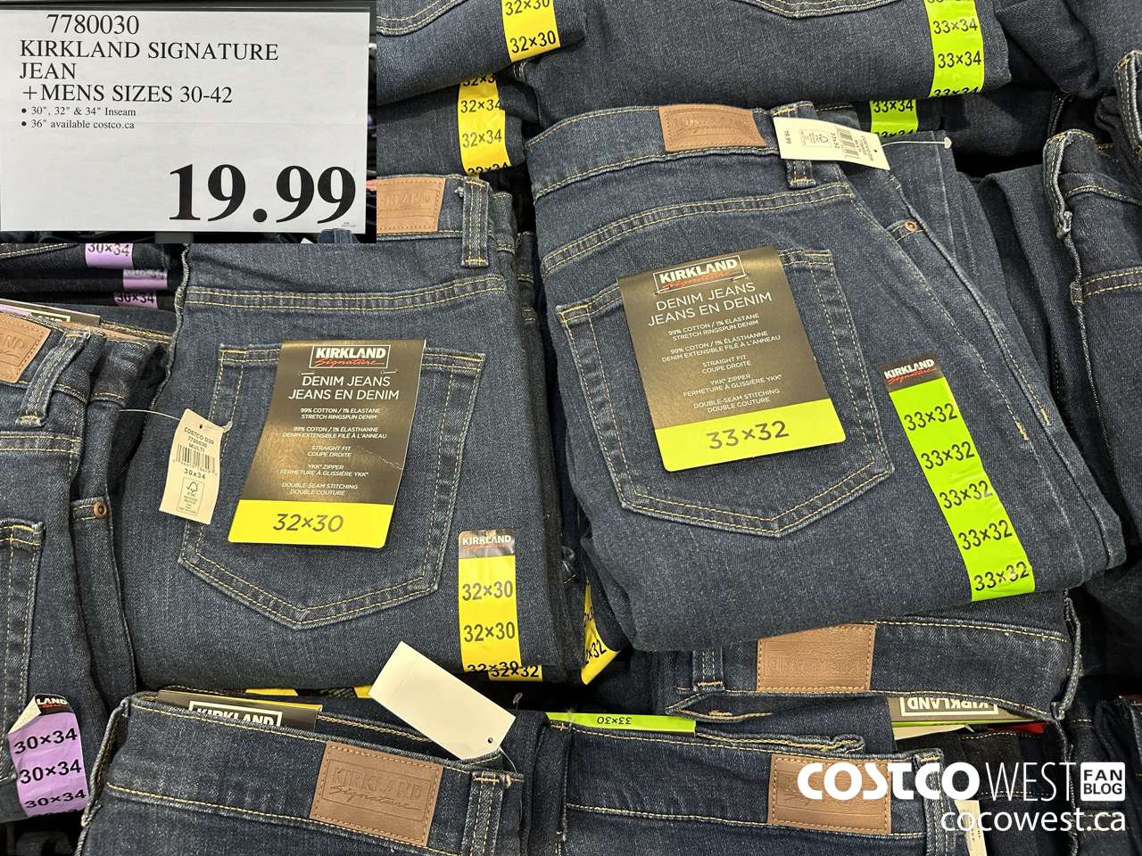 7780030 KIRKLAND SIGNATURE BLUE JEANS MENS SIZES 30-42 $19.99