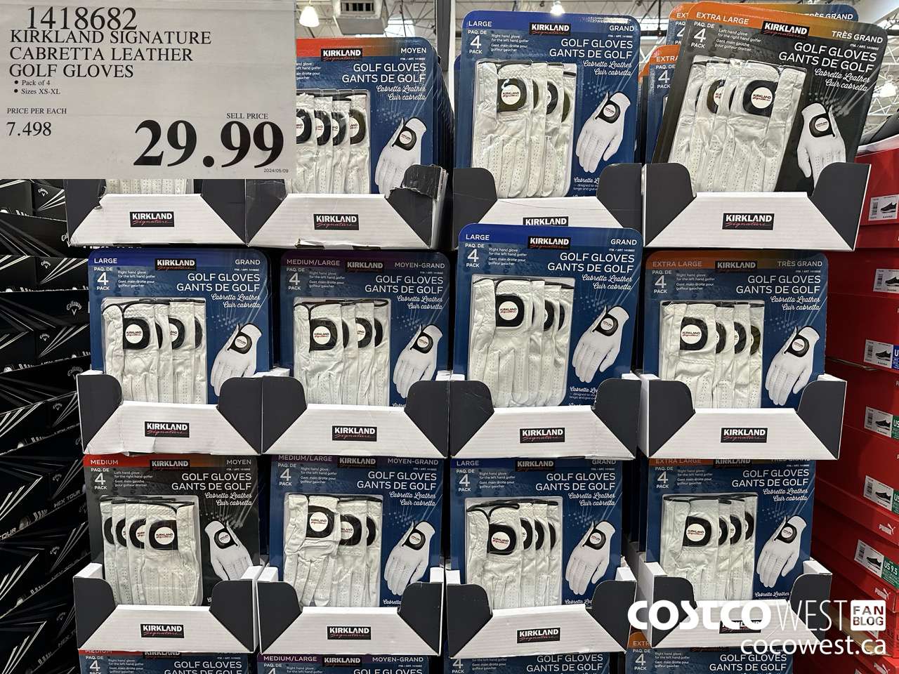 1418682 KIRKLAND SIGNATURE CABRETTA LEATHER GOLF GLOVES $29.99