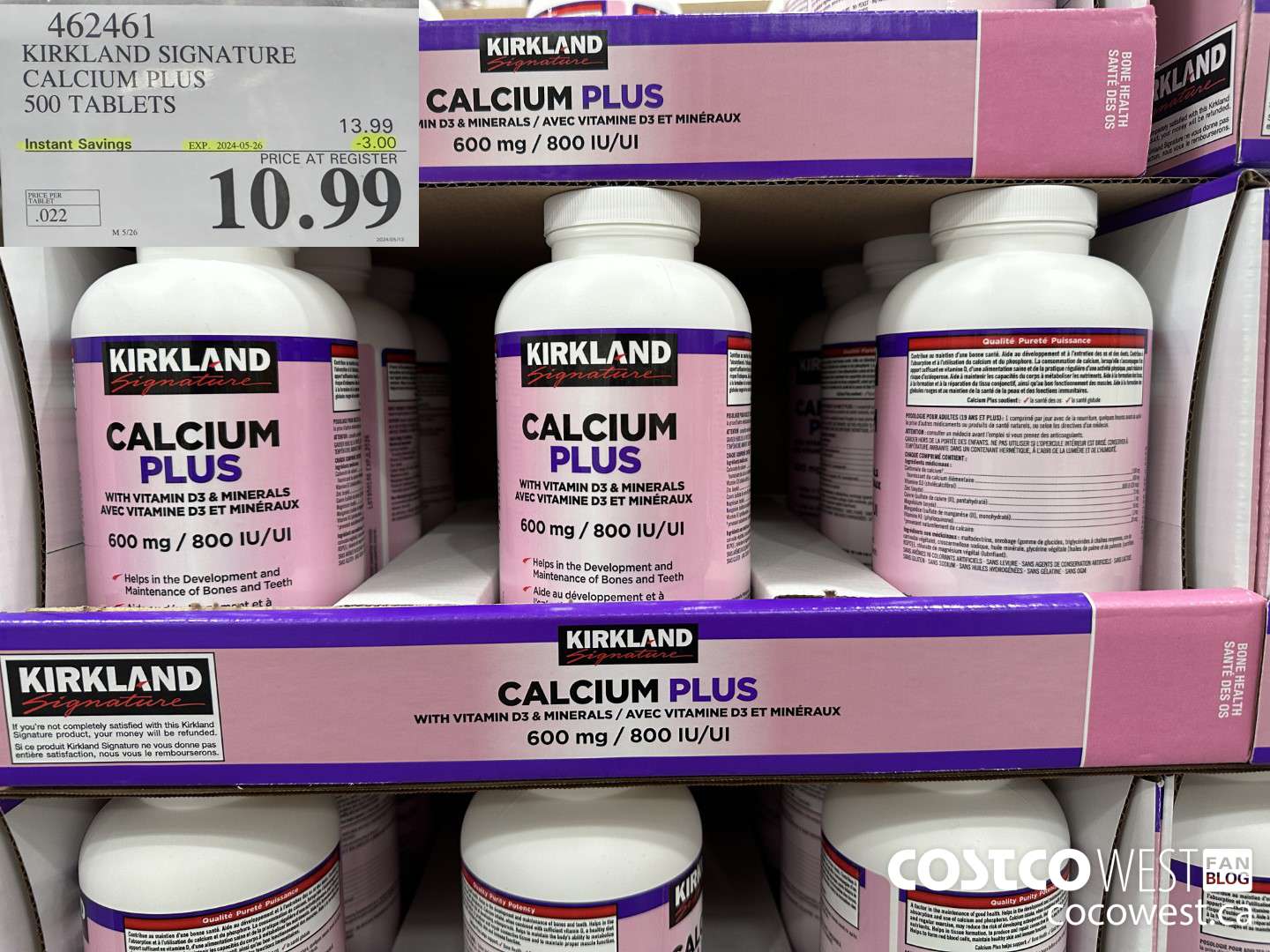 462461 KIRKLAND SIGNATURE CALCIUM PLUS 500 TABLETS ($3.00 INSTANT SAVINGS EXPIRES ON 2024-05-26) $10.99