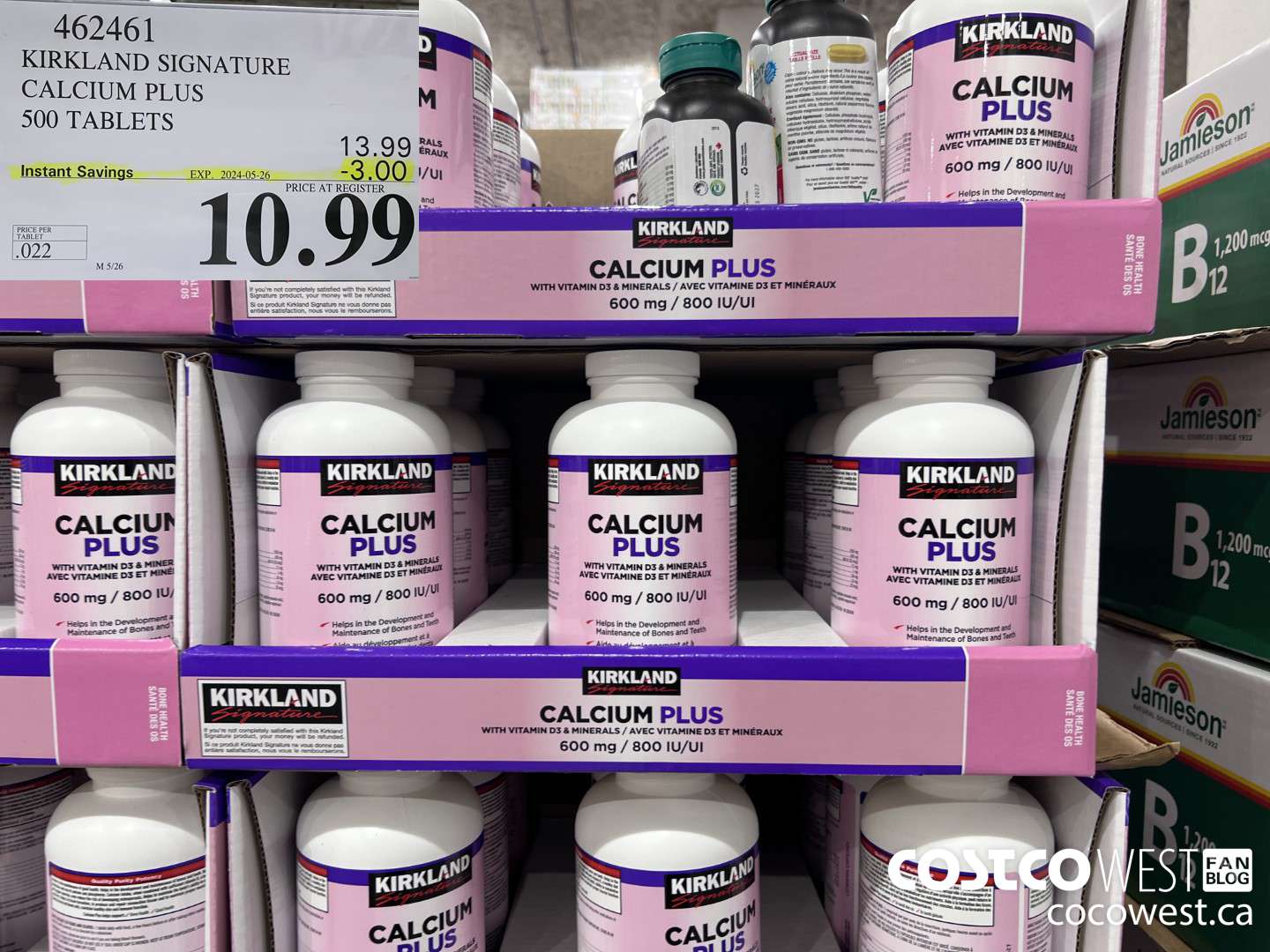 462461 KIRKLAND SIGNATURE CALCIUM PLUS 500 TABLETS ($3.00 INSTANT SAVINGS EXPIRES ON 2024-05-26) $10.99