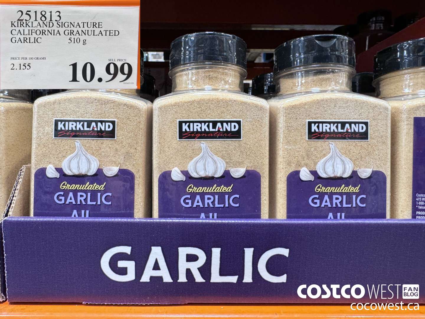 251813 KIRKLAND SIGNATURE CALIFORNIA GRANULATED GARLIC 510 g $10.99