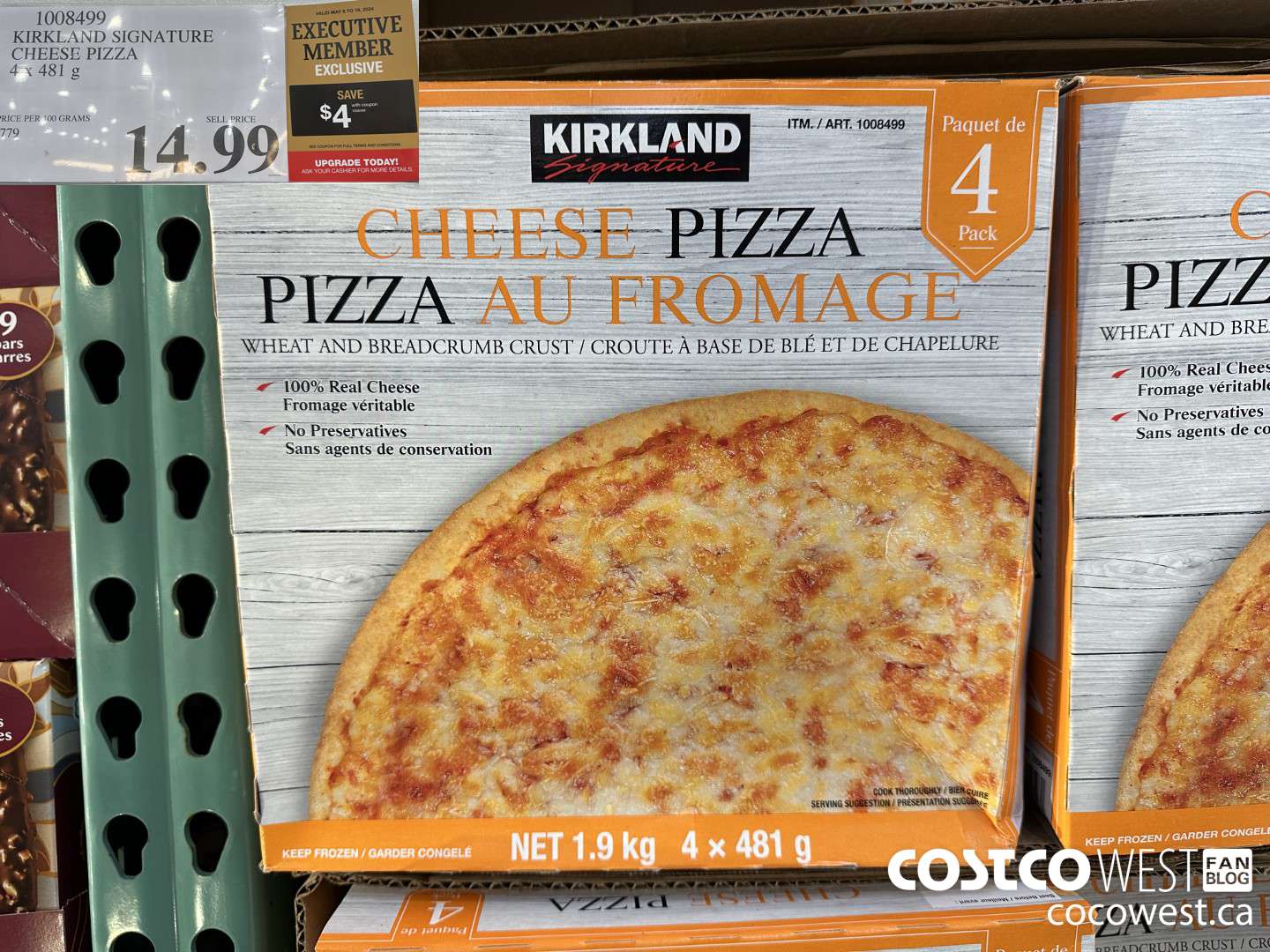 1008499 KIRKLAND SIGNATURE CHEESE PIZZA 4 x 481 g ($4.00 INSTANT SAVINGS EXPIRES ON 2024-05-19) $10.99
