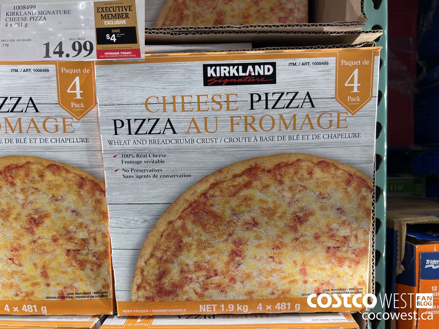 1008499 KIRKLAND SIGNATURE CHEESE PIZZA 4 x 481 g ($4.00 INSTANT SAVINGS EXPIRES ON 2024-05-19) $10.99