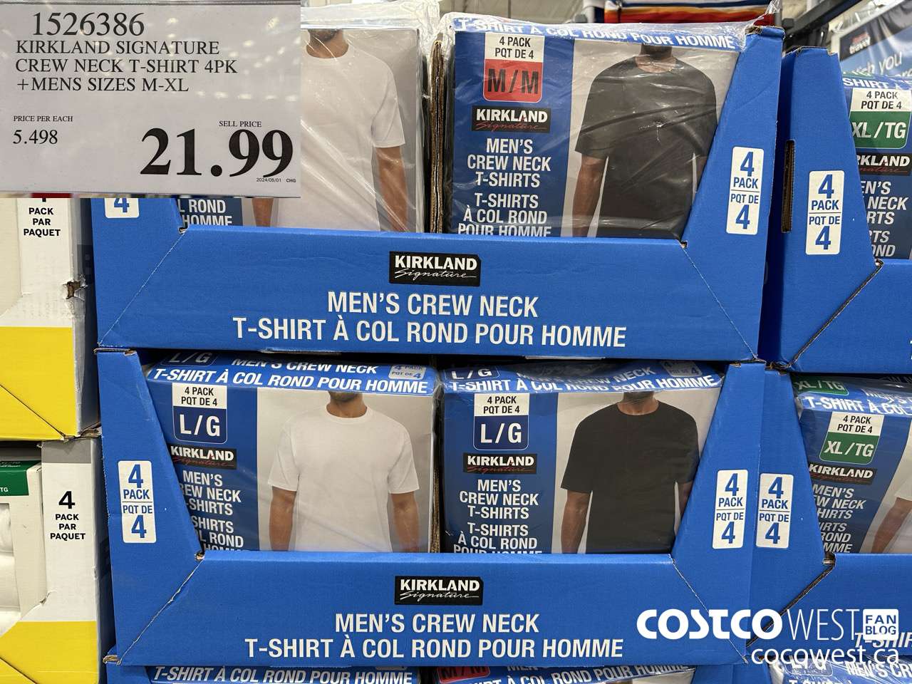 1526386 KIRKLAND SIGNATURE CREW NECK T-SHIRT 4PK MENS SIZES M-XL $21.99