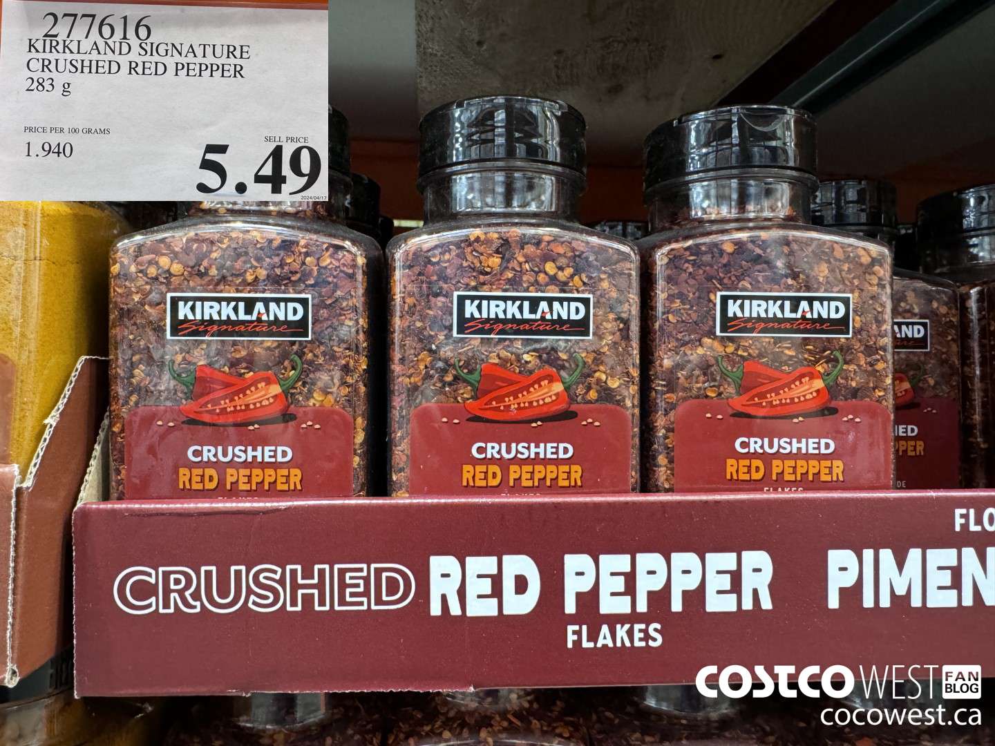 277616 KIRKLAND SIGNATURE CRUSHED RED PEPPER 283 g $5.49