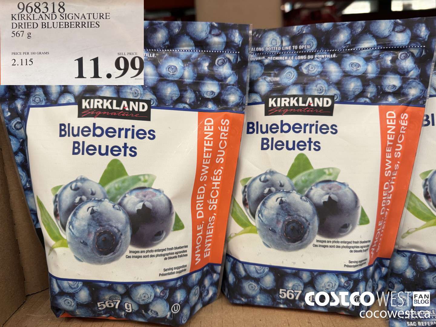 968318 KIRKLAND SIGNATURE DRIED BLUEBERRIES 567 g $11.99