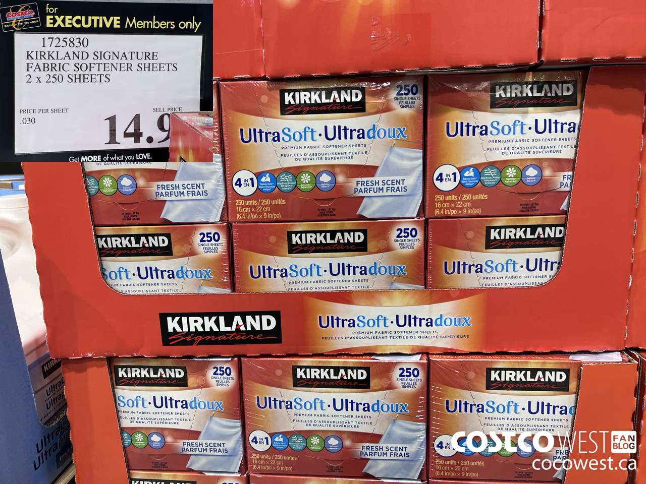 1725830 KIRKLAND SIGNATURE FABRIC SOFTENER SHEETS 2 X 250 SHEETS ($4.00 INSTANT SAVINGS EXPIRES ON 2024-05-19) $14.99