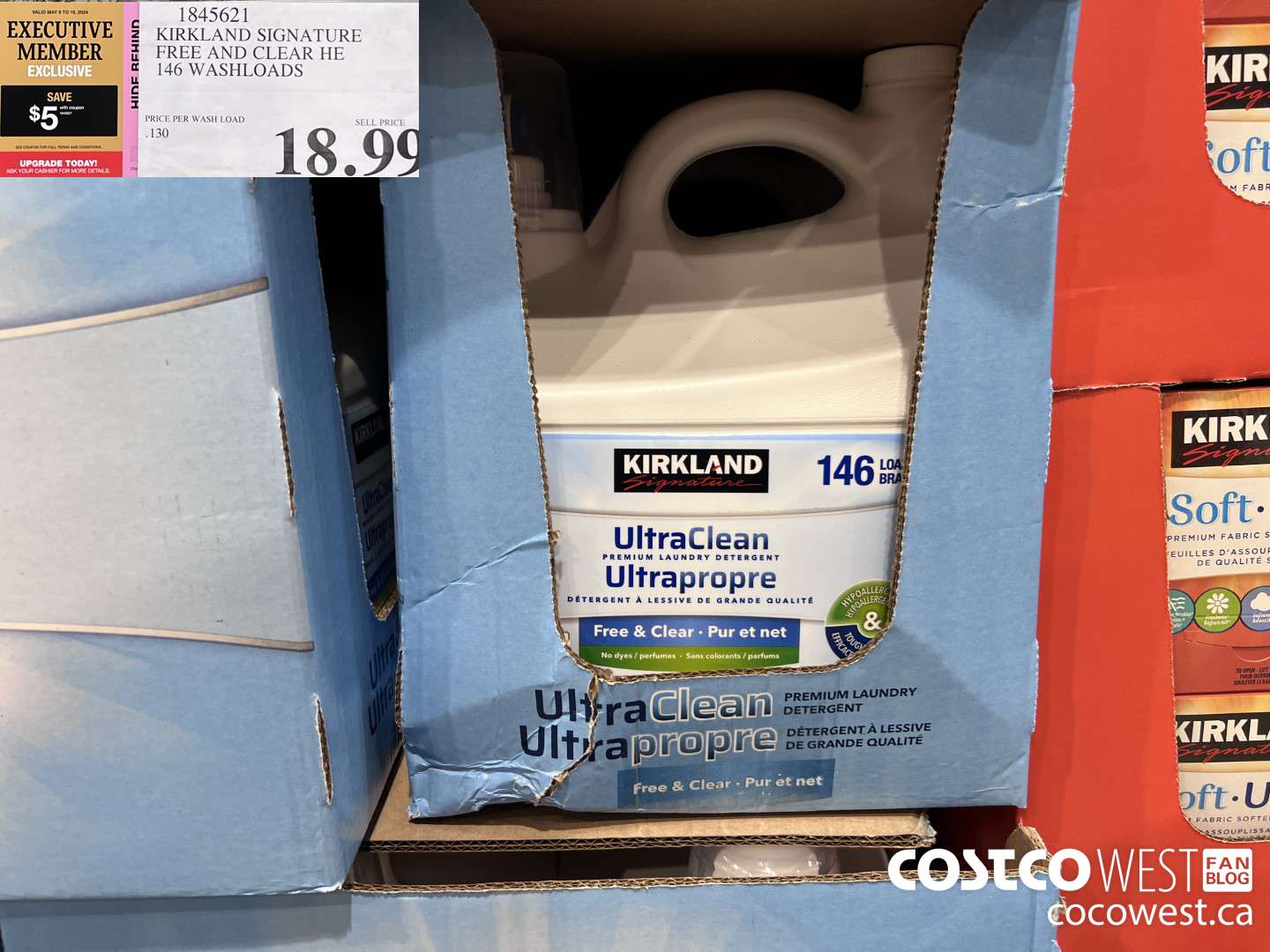 1845621 KIRKLAND SIGNATURE FREE AND CLEAR HE 5.99 L 133 WASHLOADS ($5.00 INSTANT SAVINGS EXPIRES ON 2024-05-19) $13.99