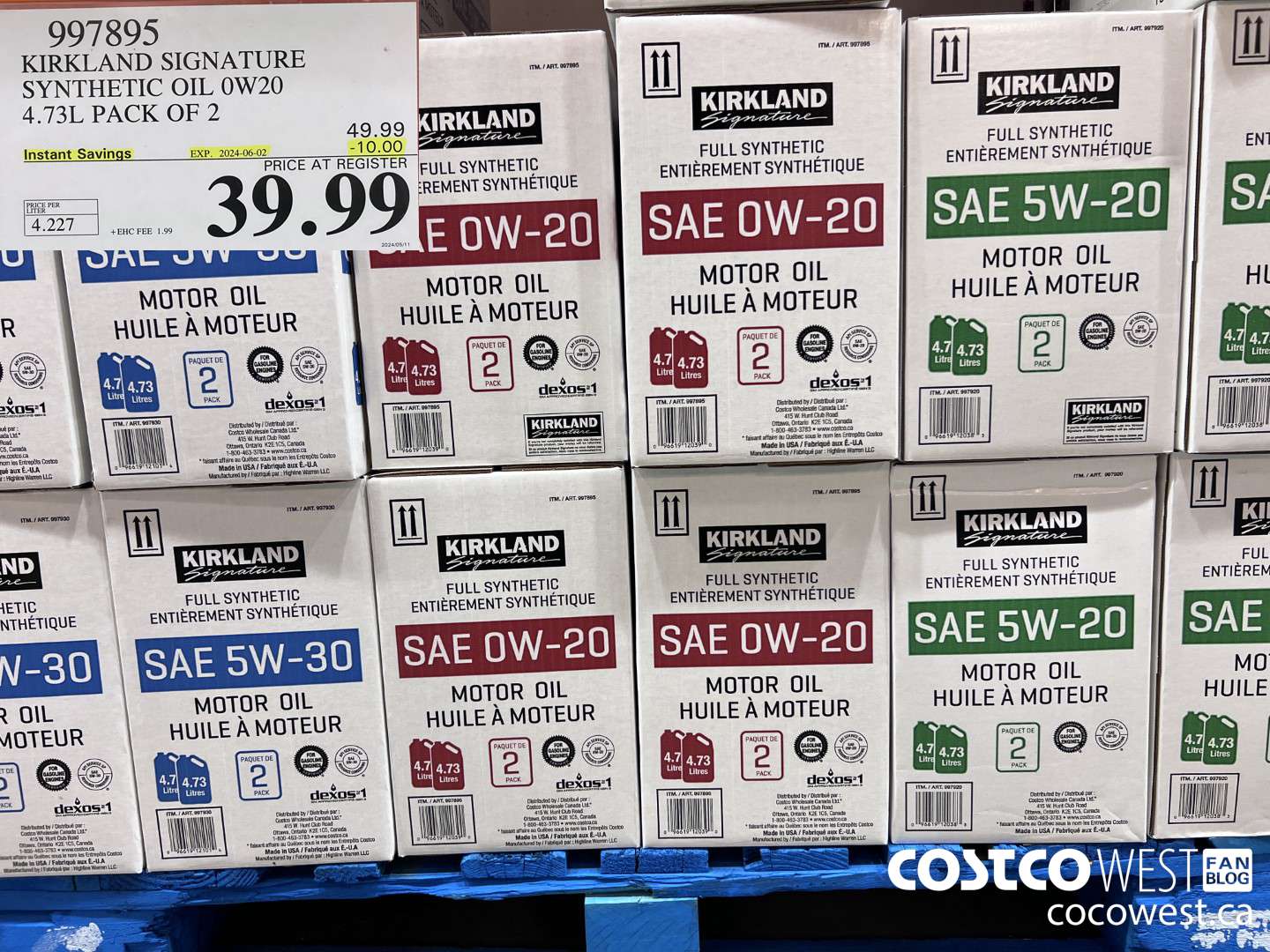 997895 KIRKLAND SIGNATURE FULL SYNTHETIC 0W20 2-5QT (4.73L) BOTTLES ($10.00 INSTANT SAVINGS EXPIRES ON 2024-06-02) $39.99