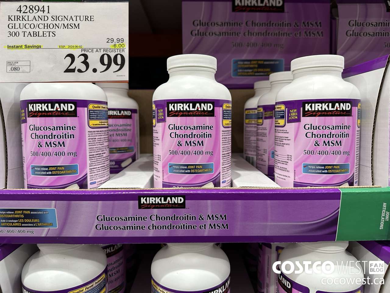 428941 KIRKLAND SIGNATURE GLUCO/CHON/MSM 300 TABLETS ($6.00 INSTANT SAVINGS EXPIRES ON 2024-06-02) $23.99