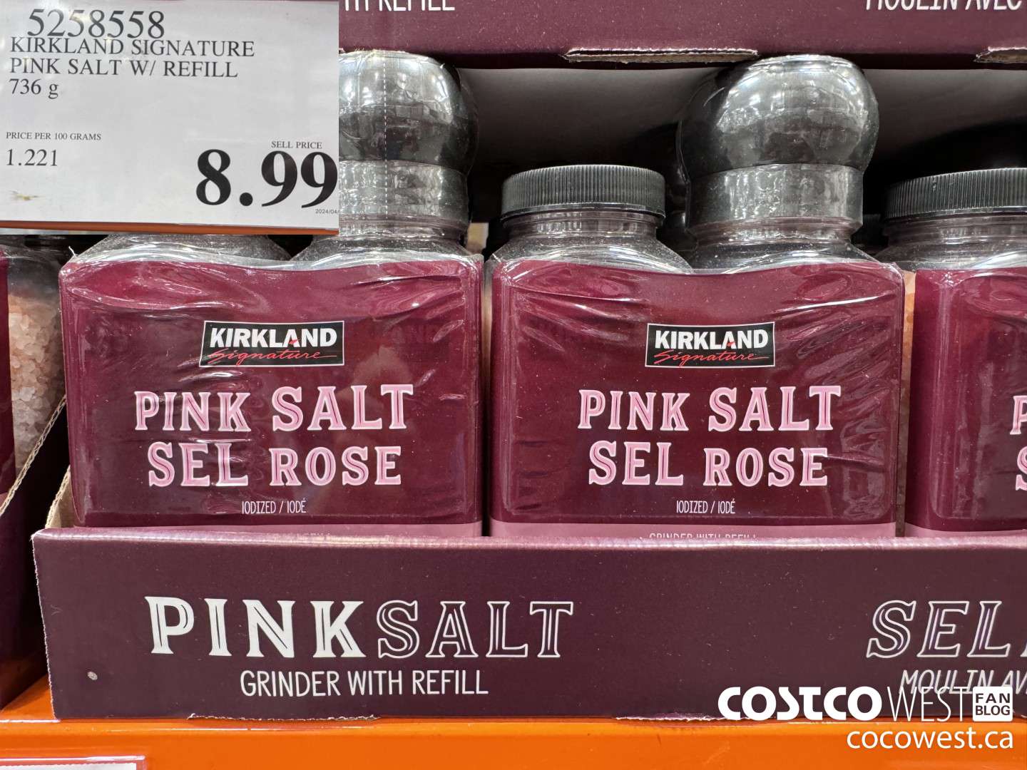 5258558 KIRKLAND SIGNATURE HIMALAYAN PINK SALT W/ REFILL 737 g $8.99