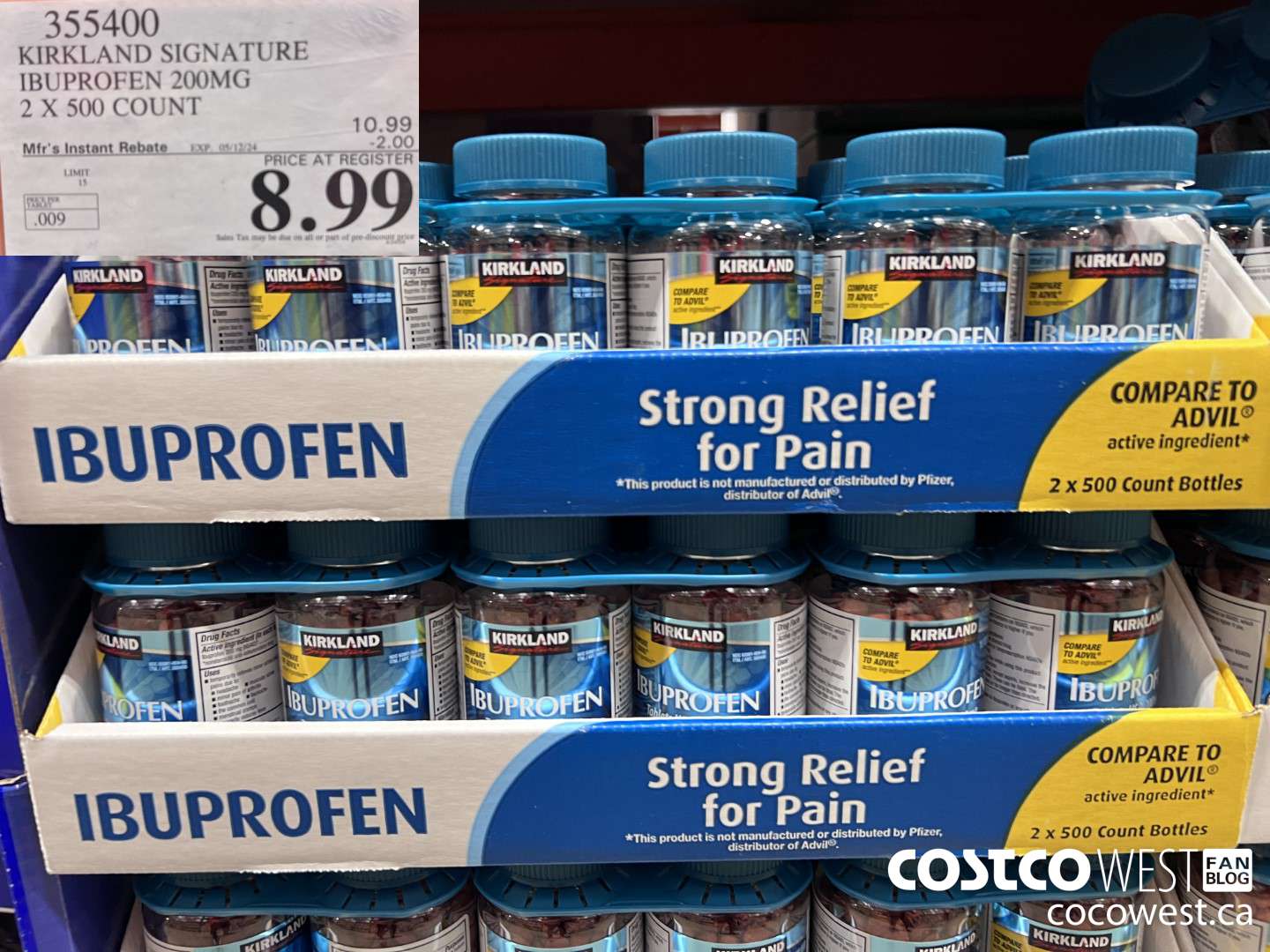 355400 KIRKLAND SIGNATURE IBUPROFEN 200MG 2 X 500 COUNT ($2.00 INSTANT SAVINGS EXPIRES ON 2024-05-12) $8.99