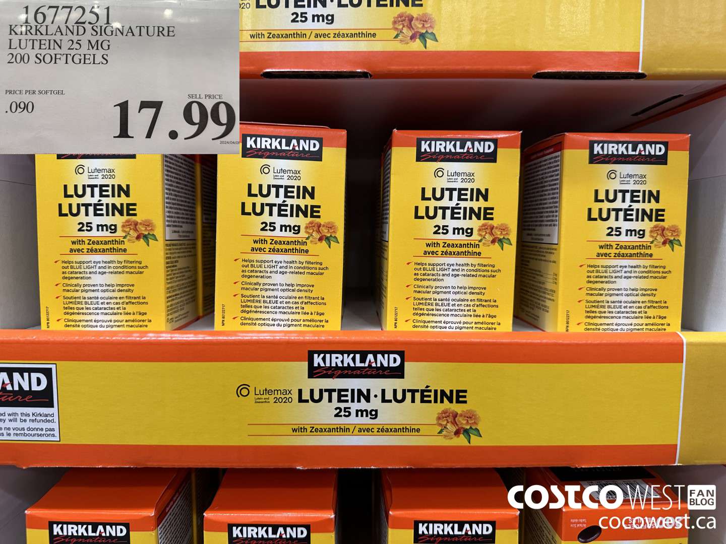1677251 KIRKLAND SIGNATURE LUTEIN 25MG 200 SOFTGELS $17.99