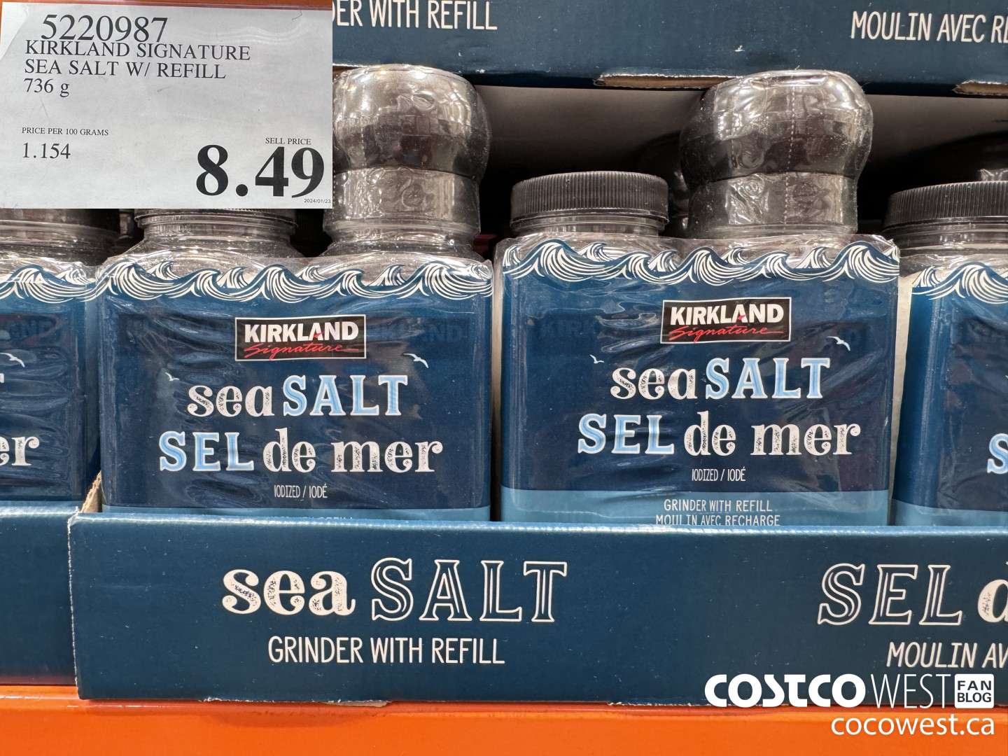 5220987 KIRKLAND SIGNATURE MEDITERRANEAN SEA SALT W/ REFILL 737 g $8.49