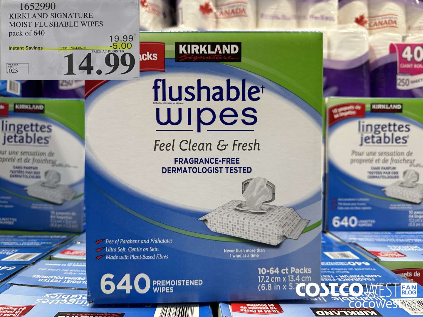 1652990 KIRKLAND SIGNATURE MOIST FLUSHABLE WIPES PACK OF 640 ($5.00 INSTANT SAVINGS EXPIRES ON 2024-06-02) $14.99