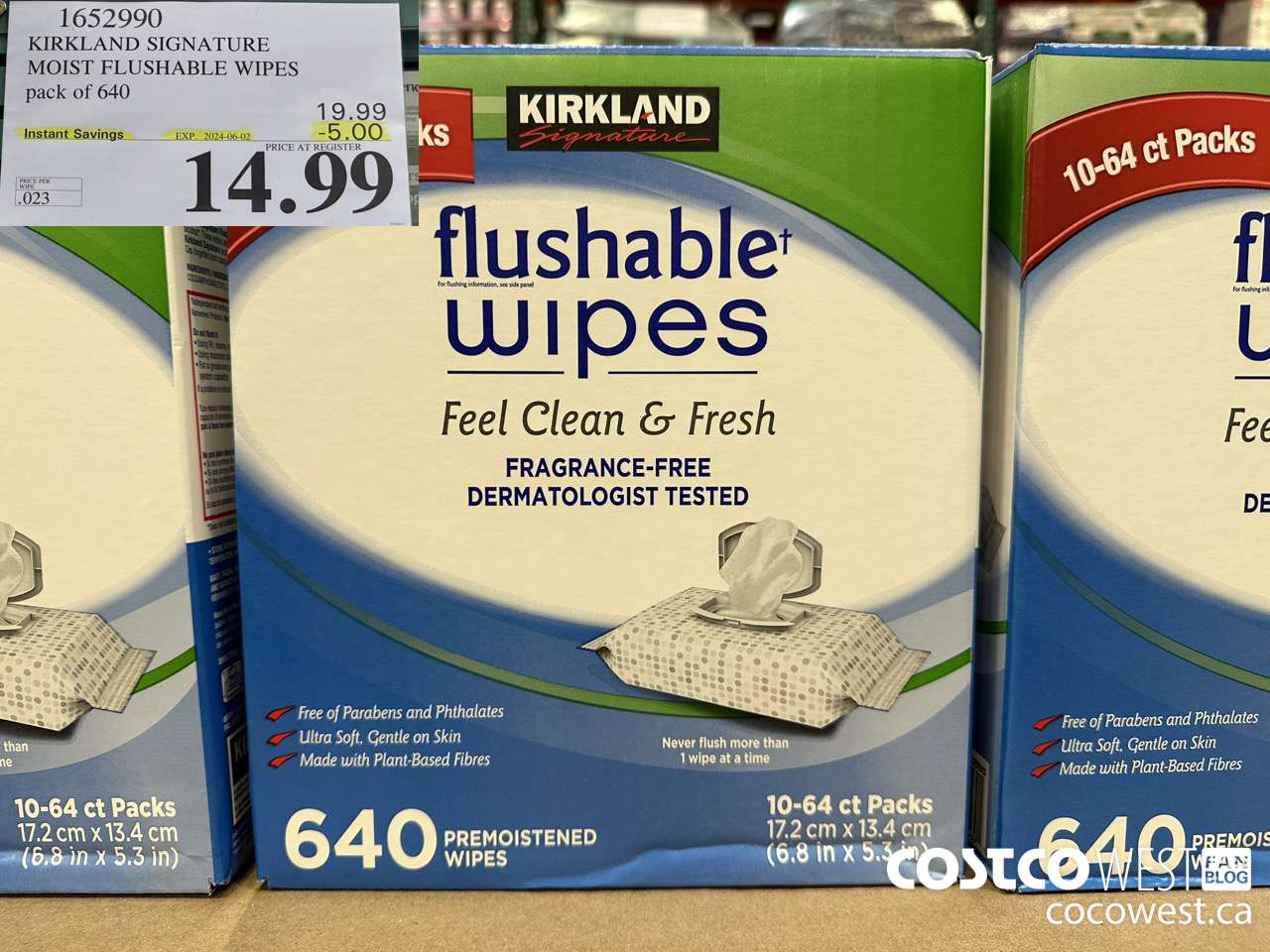 1652990 KIRKLAND SIGNATURE MOIST FLUSHABLE WIPES PACK OF 640 ($5.00 INSTANT SAVINGS EXPIRES ON 2024-06-02) $14.99