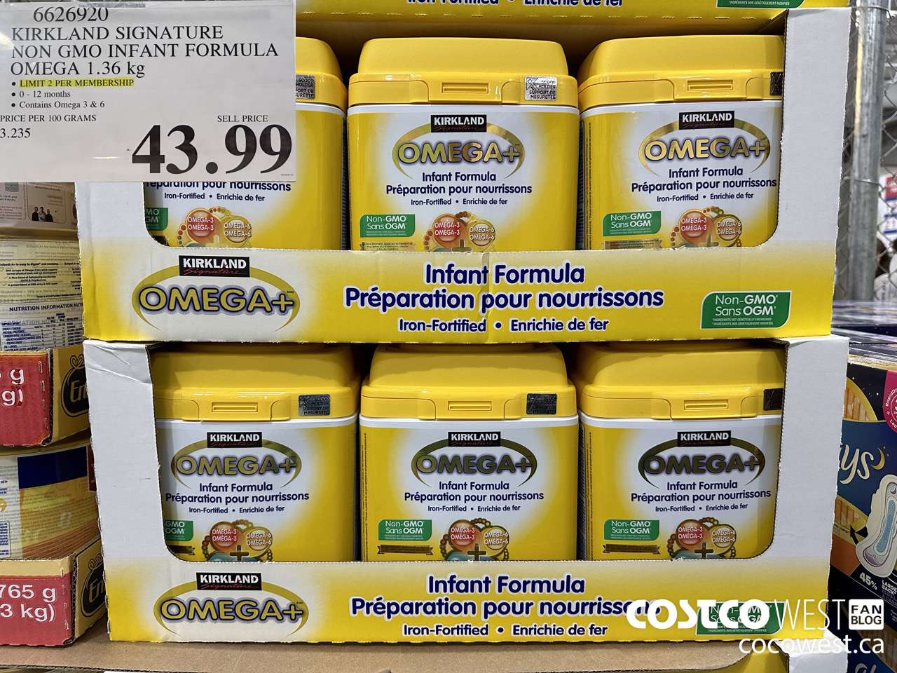 6626920 KIRKLAND SIGNATURE NON GMO INFANT FORMULA OMEGA 1.36 kg $43.99