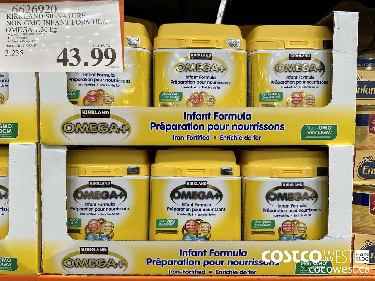 6626920 KIRKLAND SIGNATURE NON GMO INFANT FORMULA OMEGA 1.36 kg $43.99