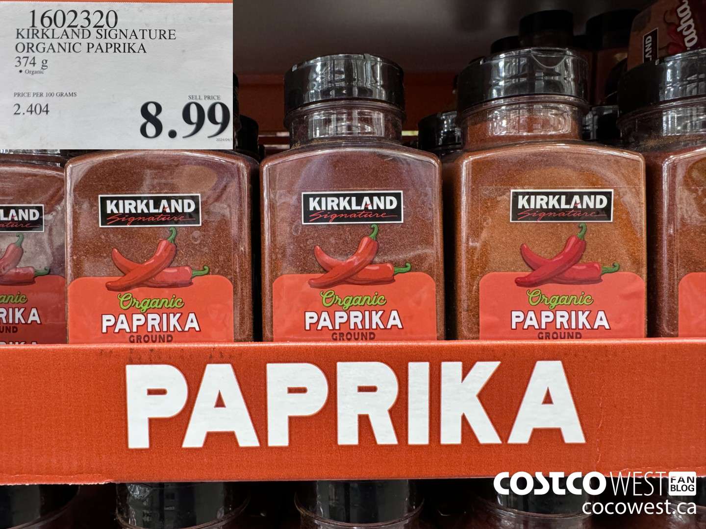 1602320 KIRKLAND SIGNATURE ORGANIC PAPRIKA 374 G $8.99