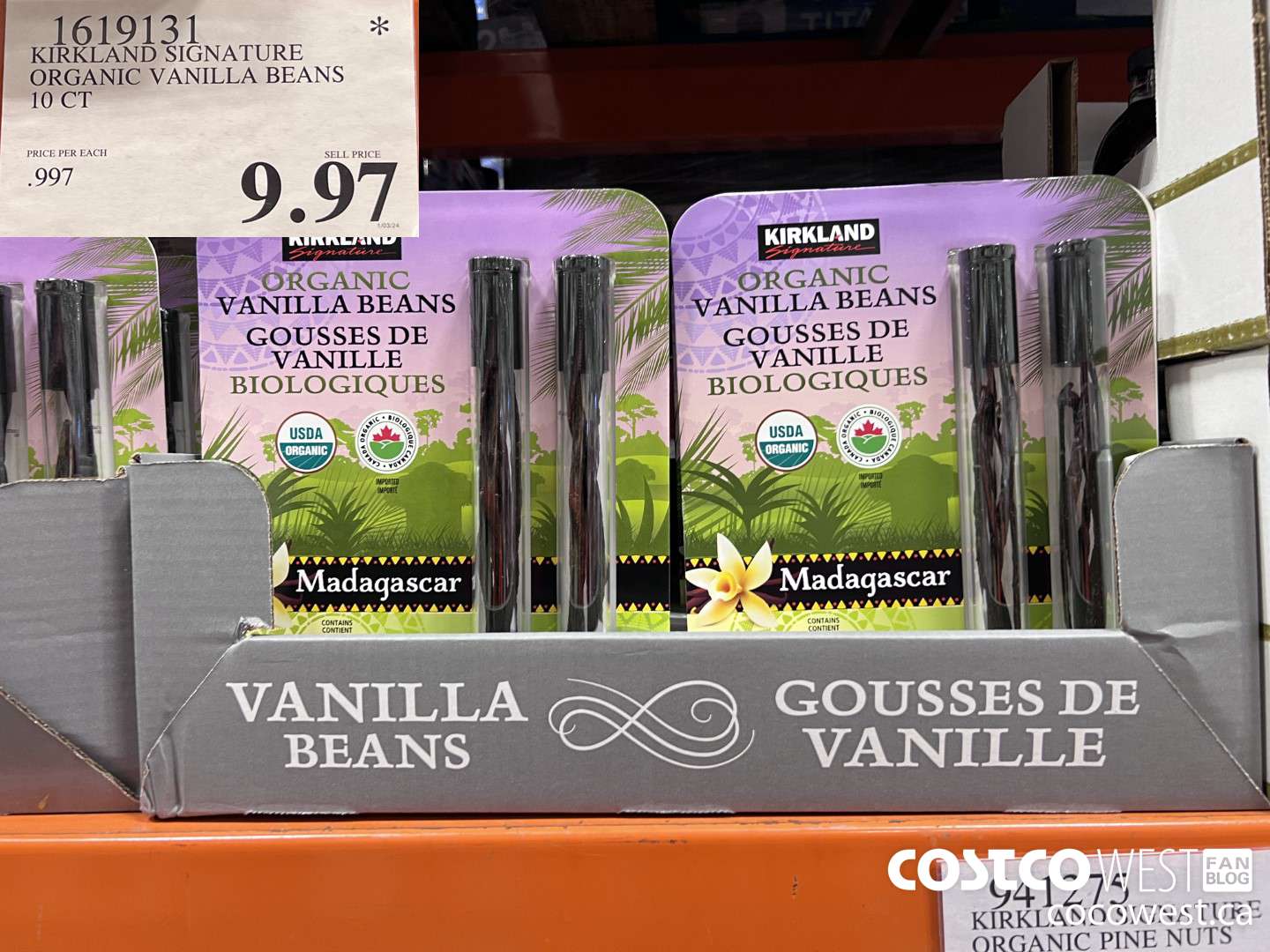 1619131 KIRKLAND SIGNATURE ORGANIC VANILLA BEANS 10 CT $9.97