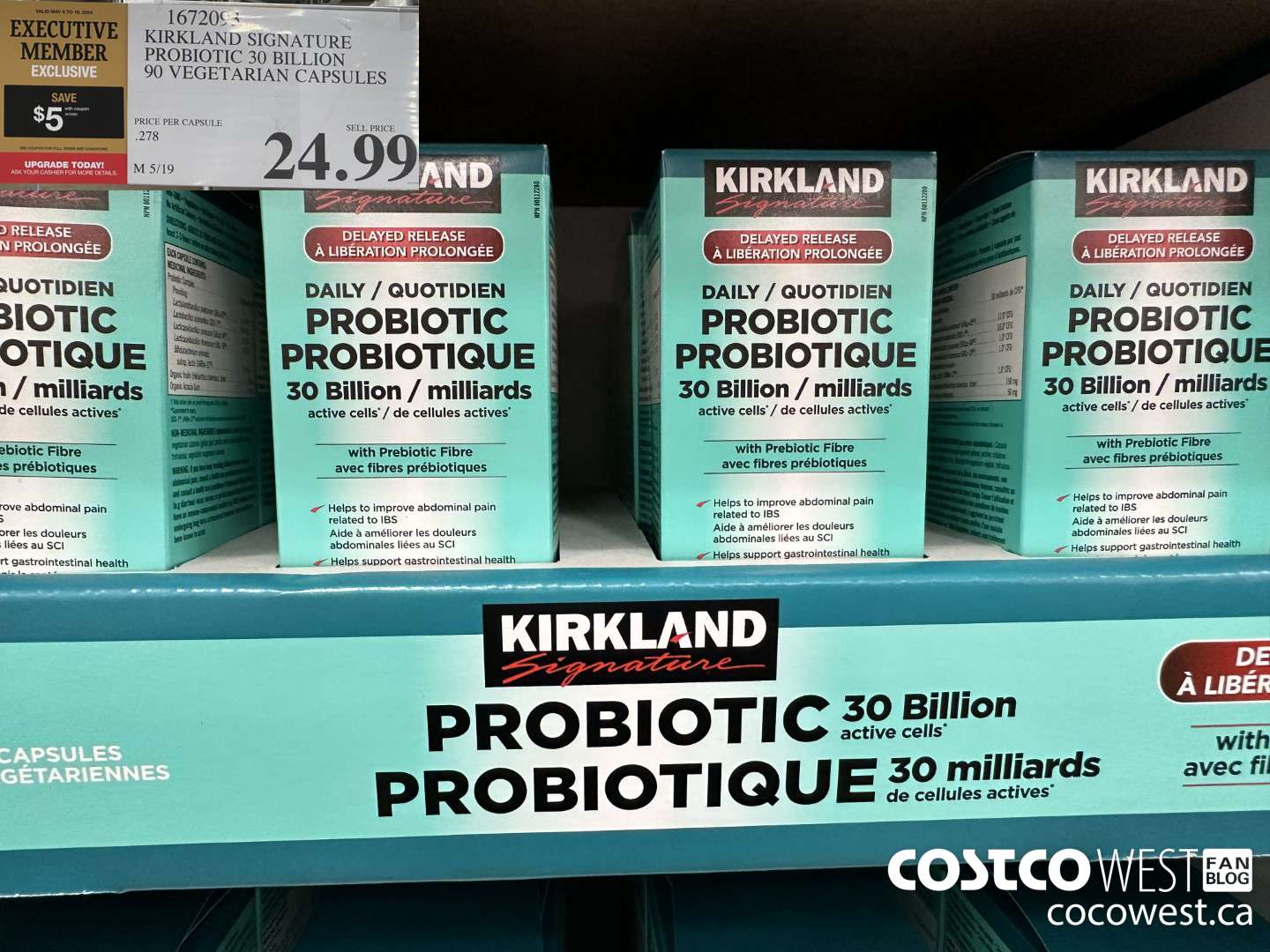 1672093 KIRKLAND SIGNATURE PROBIOTIC 30 BILLION 90 VEGETARIAN CAPSULES ($5.00 INSTANT SAVINGS EXPIRES ON 2024-05-19) $19.99