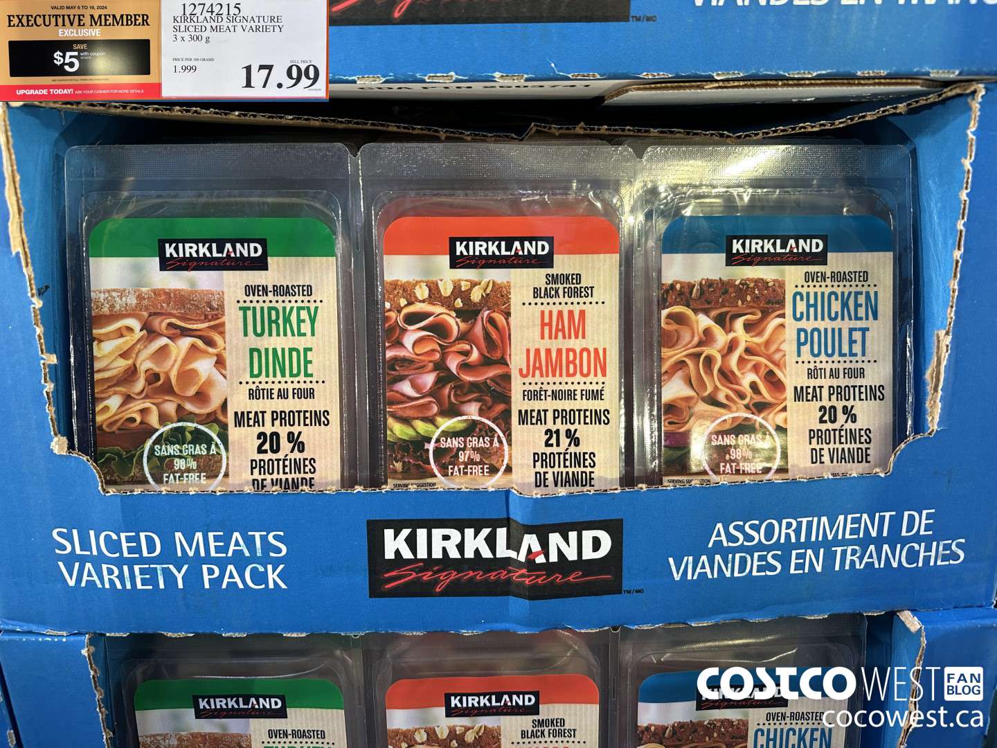 1274215 KIRKLAND SIGNATURE SLICED MEAT VARIETY 3 x 300 g ($5.00 INSTANT SAVINGS EXPIRES ON 2024-05-19) $12.99
